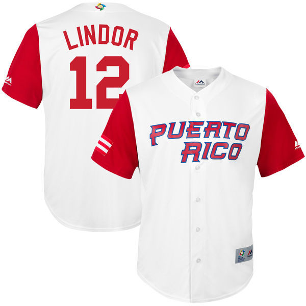 customized Men Puerto Rico Baseball #12 Francisco Lindor White 2017 World Baseball Classic Replica Jersey